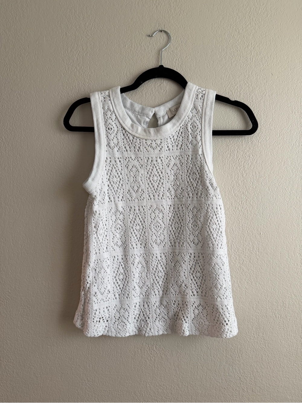 LOFT White Sleeveless Crochet Knit Tank Top lined size small